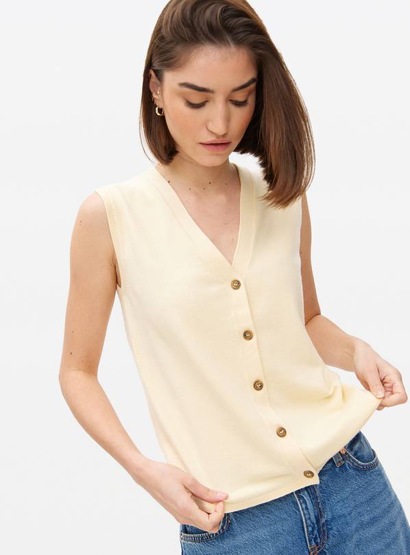 Light Yellow Button Soft Touch Sleeveless Vest 20